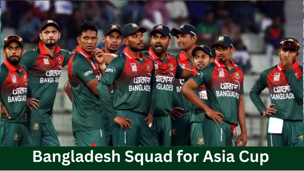Bangladesh Squad for Asia Cup players group photo showing full team lineup in official green cricket kit.