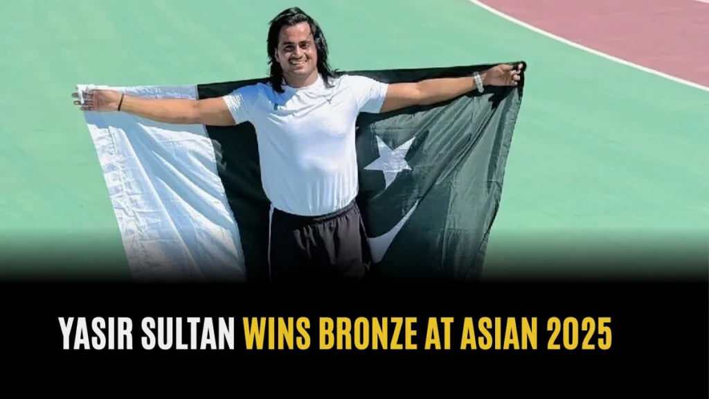 Yasir Sultan Wins Bronze at Asian 2025 while proudly holding Pakistan’s flag on the athletics track.
