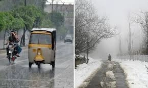 Rainy road and snowy path showing changing weather in Northern Areas of Pakistan