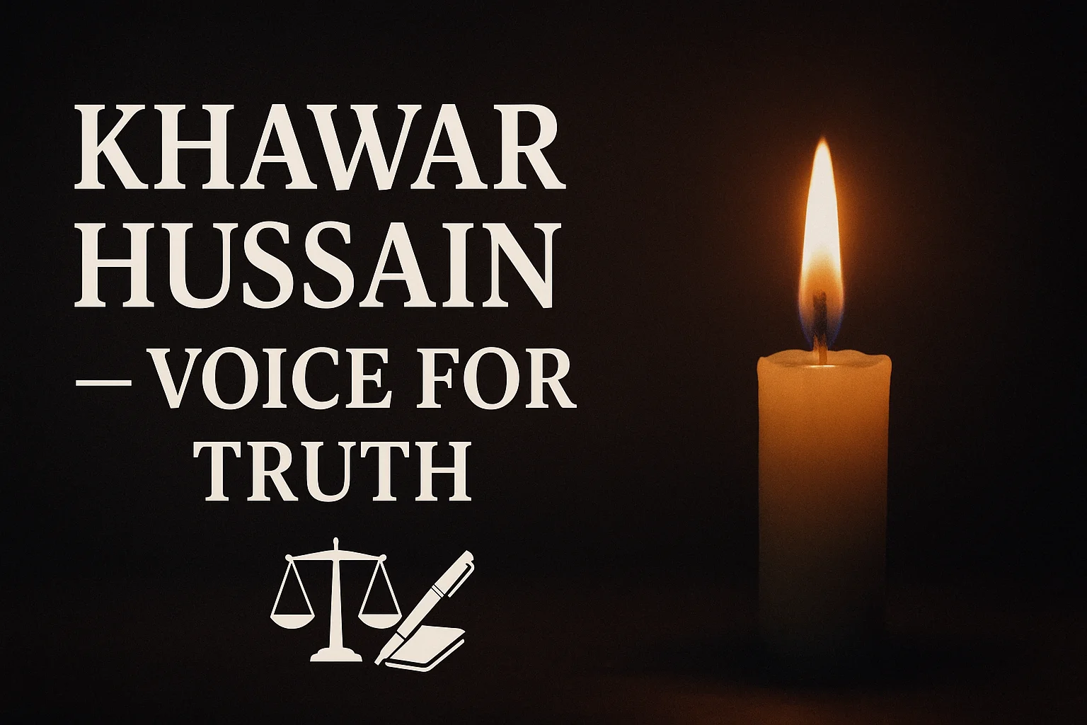 Candle tribute image for Khawar Hussain death, symbolizing justice, truth, and his lasting voice for people.
