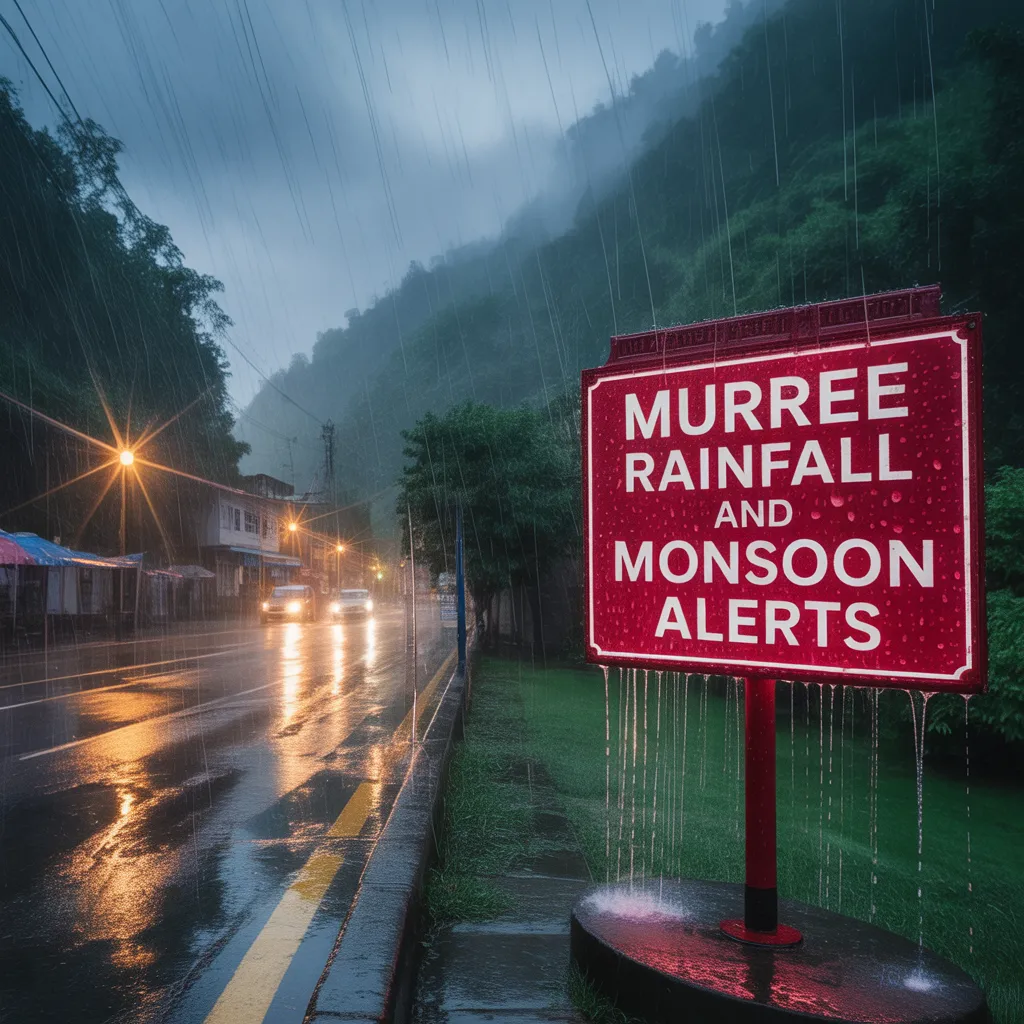 Murree Weather Today with heavy rainfall, monsoon alerts, and live road conditions in Murree hills.