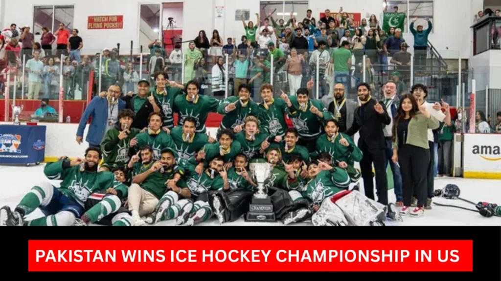 Pakistan Wins Ice Hockey Championship in US as team celebrates historic victory with trophy and fans