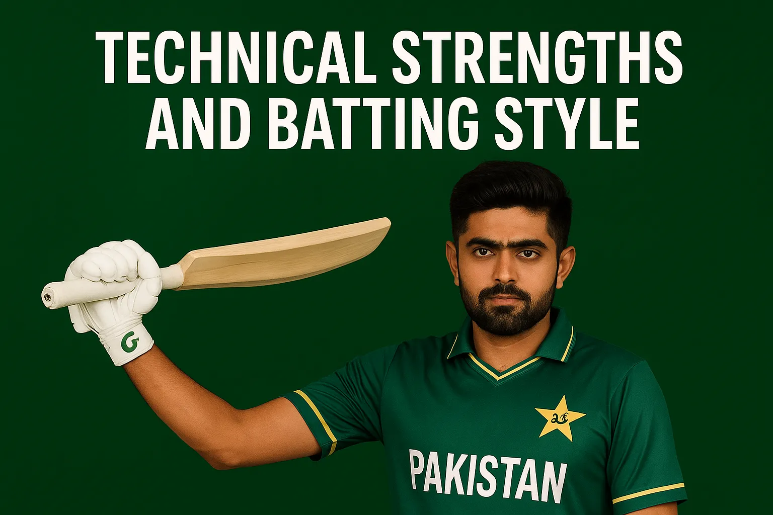 technical strengths and batting style of Babar Azam (2025), showcasing his elegant stroke play and consistent performance