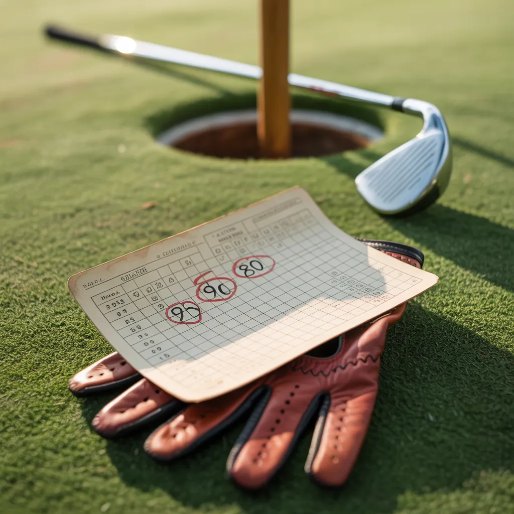 Golfer on green aiming for milestones, Breaking 90 and 80: Key Milestones Toward a Good Handicap in golf.