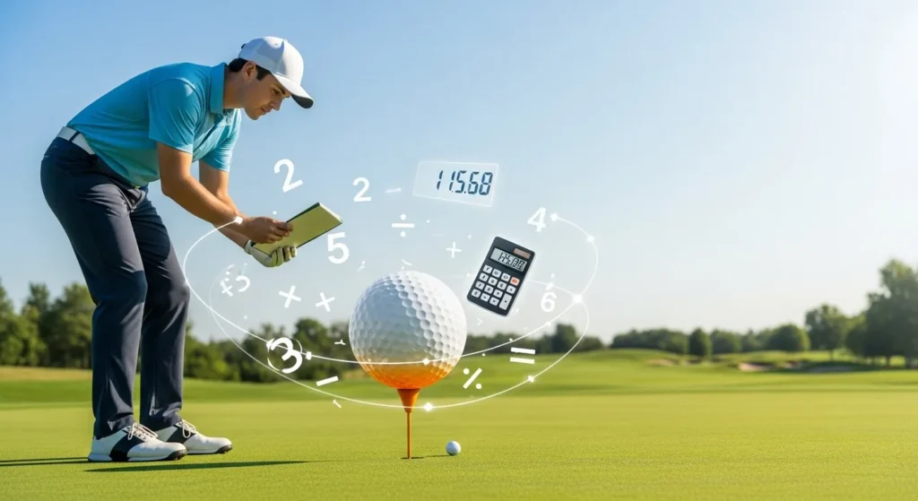 Golfer using math and calculations on course – How do you calculate a golf handicap explained visually"