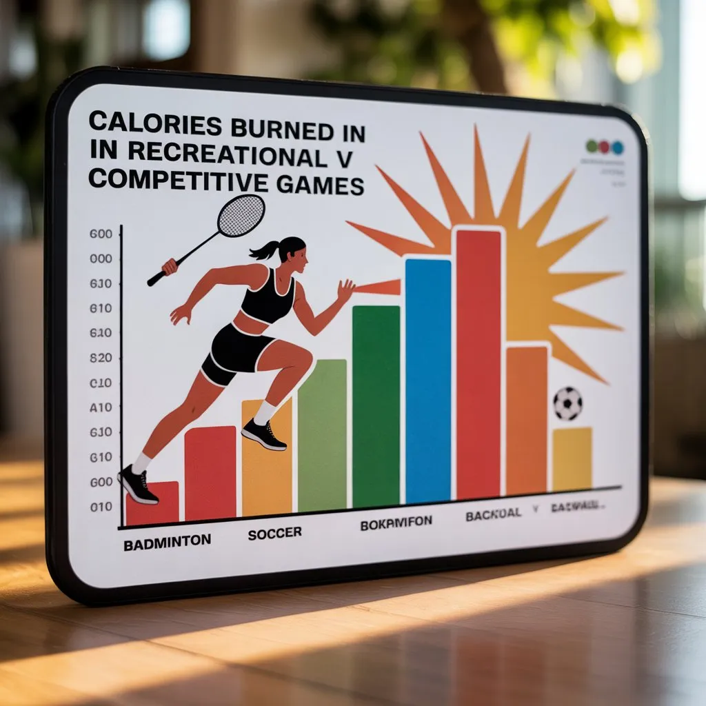 Chart showing Calories Burned in Recreational vs Competitive Games and tips on best pickleball paddle for badminton players.