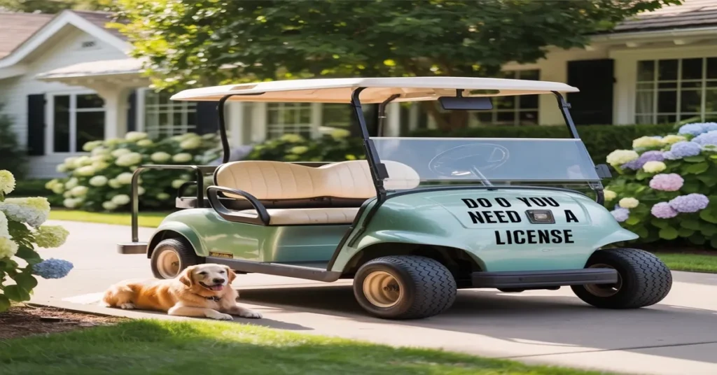 Do you need a license to drive a golf cart parked in driveway with a golden retriever lying beside it