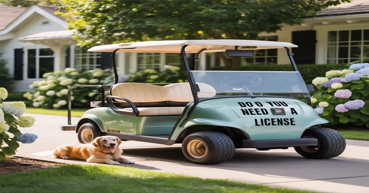 Do you need a license to drive a golf cart parked in driveway with a golden retriever lying beside it