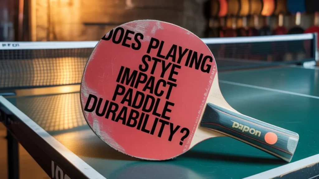 Worn table tennis paddle on table highlighting the question does playing style impact paddle durability.