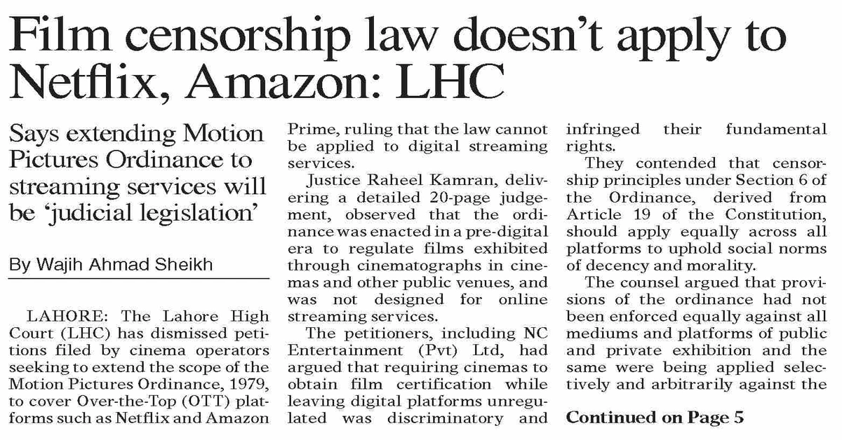 LHC Rules Film Censorship Laws Don’t Apply to Netflix and Amazon Prime