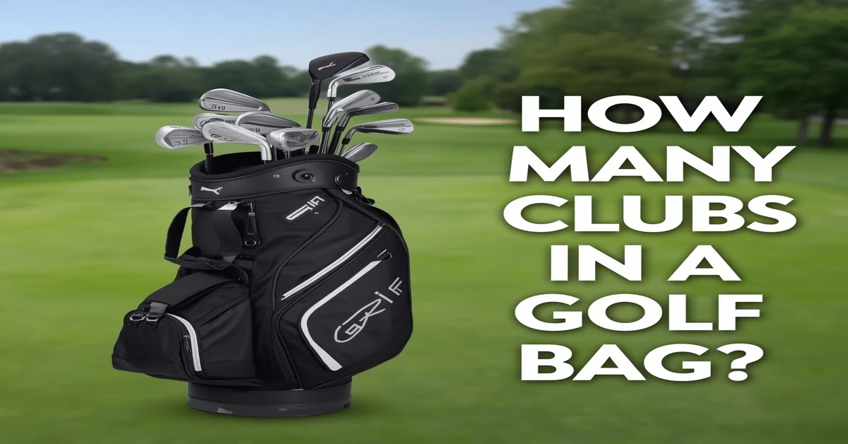 How many clubs in a golf bag explained with a professional golf bag and clubs on a golf course background.