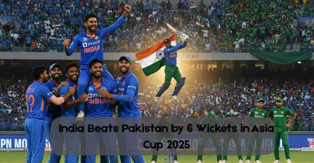 India Beats Pakistan by 6 Wickets in Asia Cup 2025 as Indian cricket team celebrates big victory over rivals