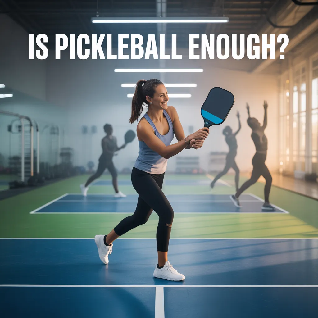 Woman playing pickleball indoors, exploring is pickleball enough for a full-body fitness routine.