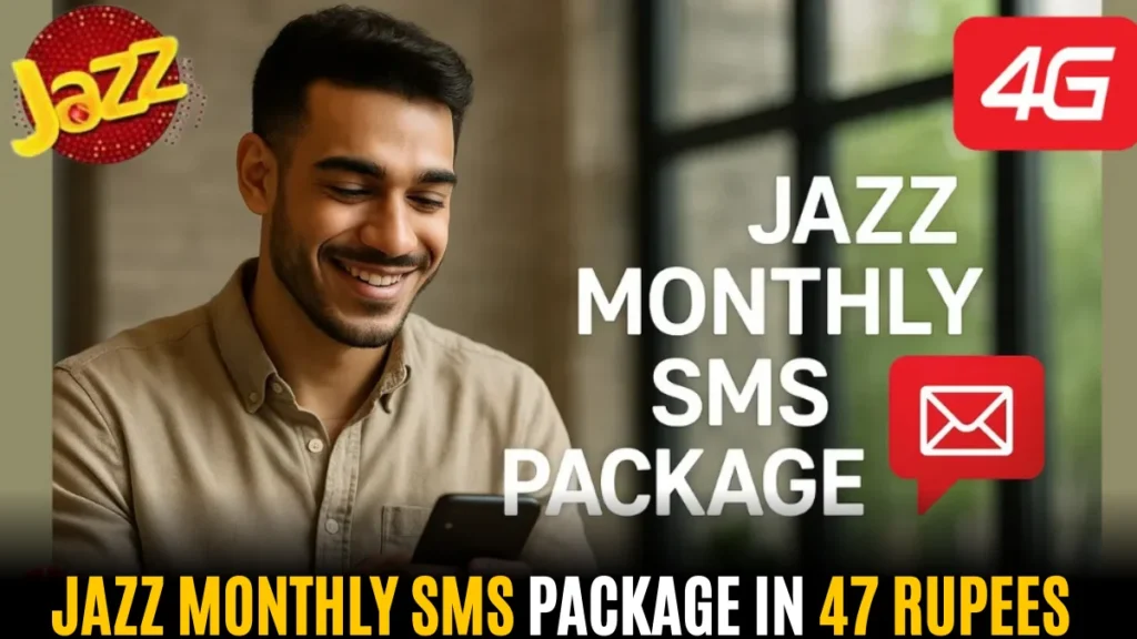 Jazz monthly SMS package in 47 rupees offering 3000 SMS for 30 days with easy subscription code for prepaid users