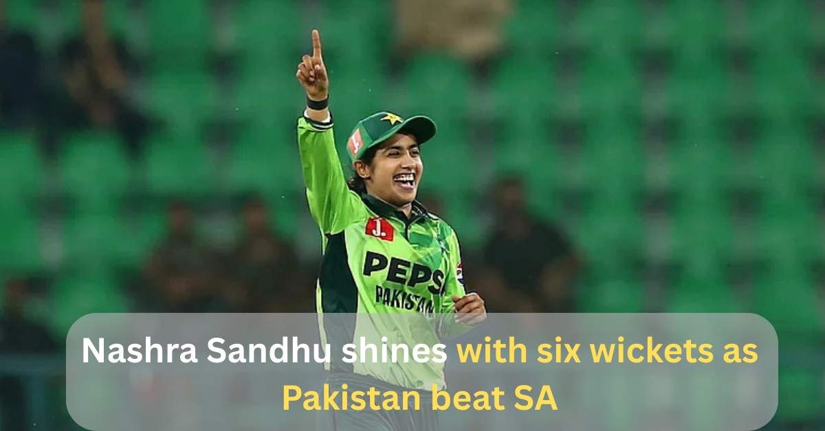 Nashra Sandhu celebrates after taking six wickets in a match where Pakistan beat South Africa in a thrilling cricket encounter.