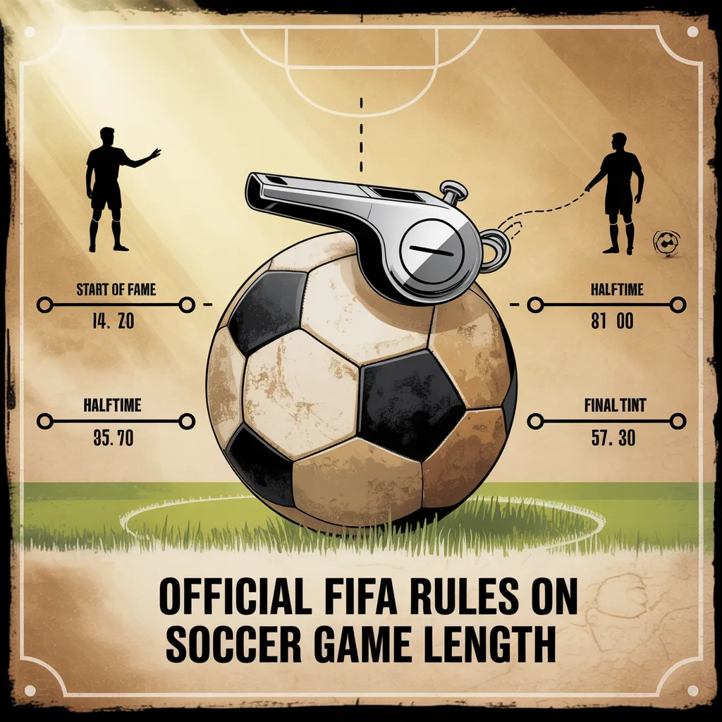 Infographic showing FIFA rules on match duration, explaining how long do soccer games last with halves and stoppage time.