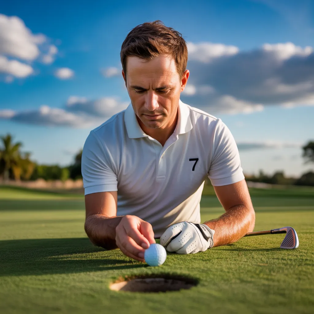 Golfer placing ball near hole, symbolizing a Single-Digit Handicap: Why the Number Is Respected in Golf.