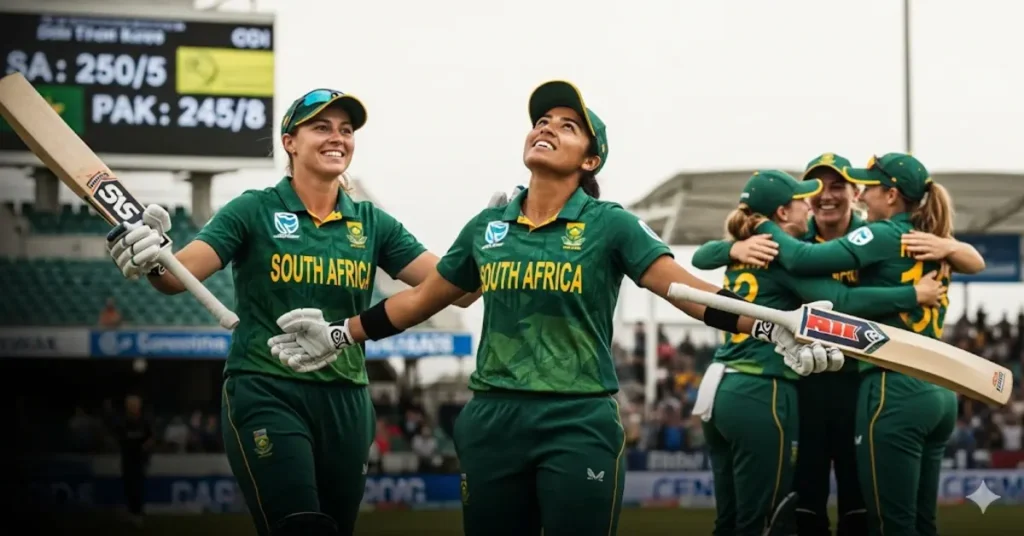 South Africa Beat Pakistan by 8 Wickets in Women’s ODI as players celebrate their dominant victory in Lahore.
