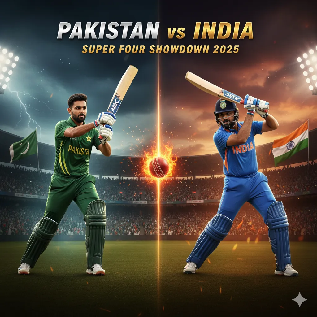 Pakistan to Face India Again Today in Super Four Stage! – Intense cricket rivalry with players ready for a big clash.