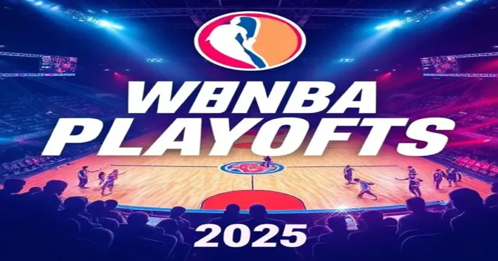 Exciting basketball action in packed arena during WNBA Playoffs 2025, with fans watching under bright stadium lights.