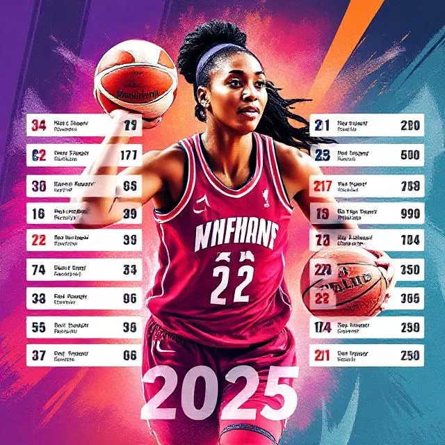 WNBA Playoffs 2025 player stats and records graphic featuring top performers and a standout player in action.